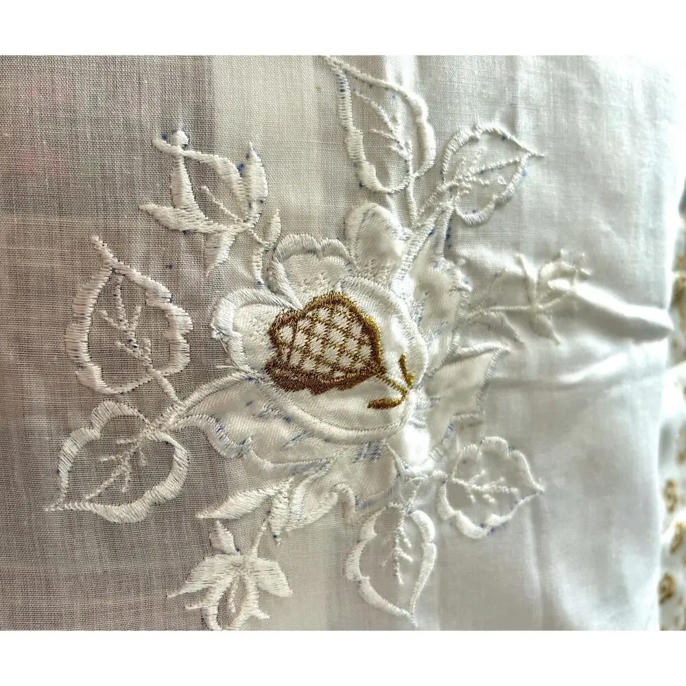 Antique Cotton Bed & Pillow Cover Gold Lace Embroidered 78 X 86 Bed Sheet Duvet